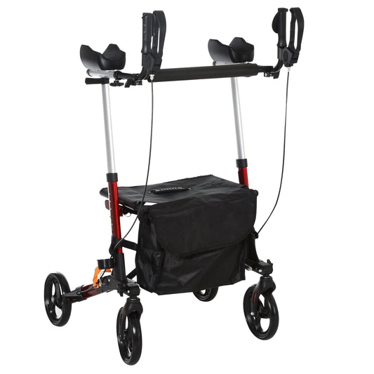 Folding Upright Rollator Walker Lightweight, Height Adjustment with Armrest, 1 Hand Folding Design with Removable Storage Bag, Crutch Holder Stand Up Walking Aid - Gallery Canada