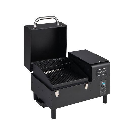 Portable Pellet Grill and Smoker Tabletop with Temperature Probe, Black