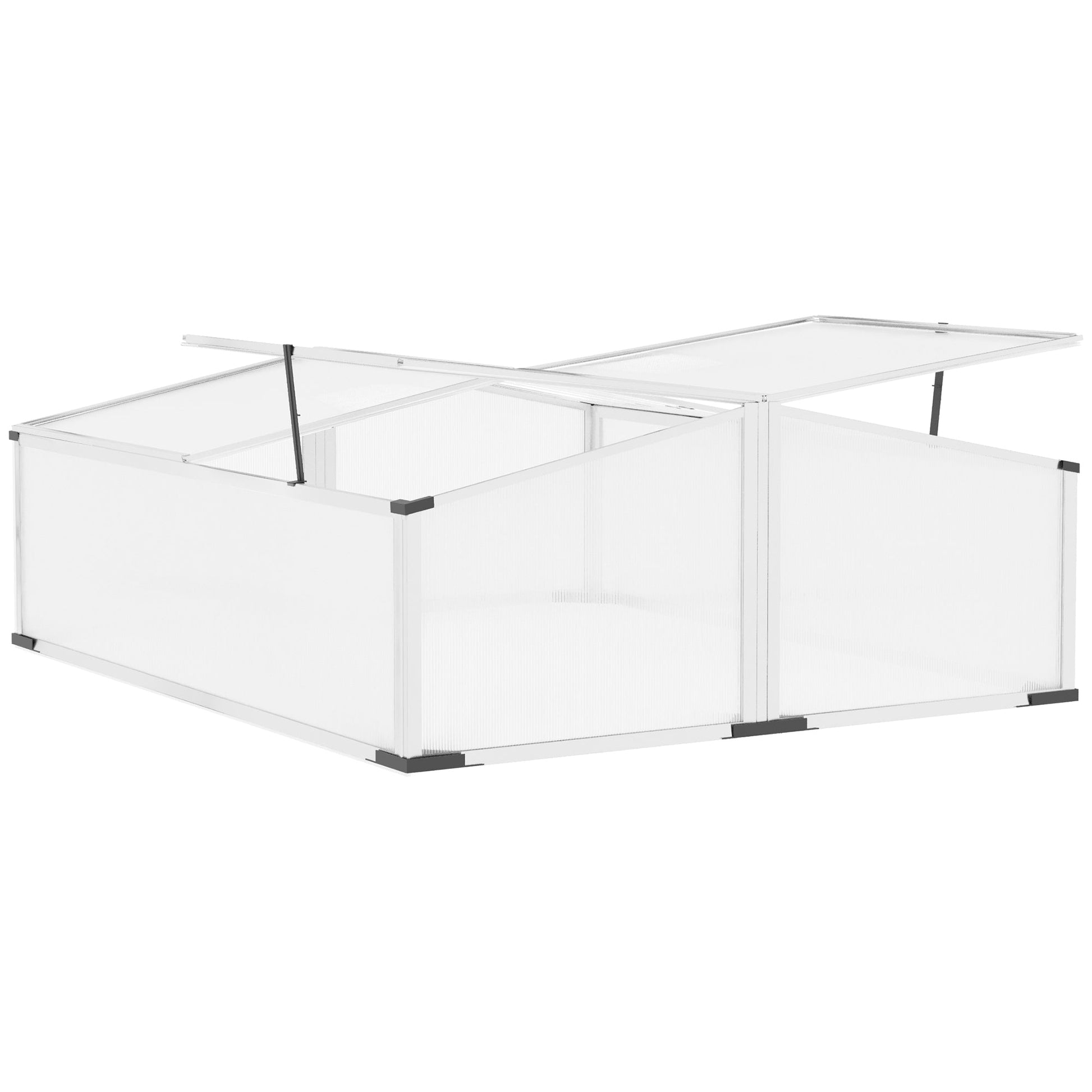 Aluminium Cold Frame Greenhouse Kit Raised Plants Bed Protection with Independent Opening Tops for Flower, Vegetable, Plants, 47" x 39" x 16", Silver at Gallery Canada