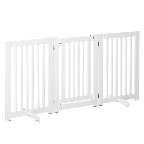Free Standing Wood Pet Gate Indoor Dog Barrier 3 Panel Folding Z Shape Doorway