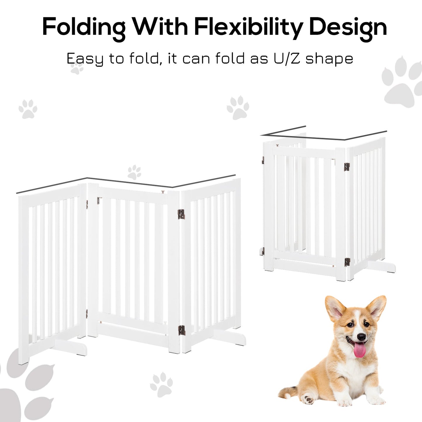 Free Standing Wood Pet Gate Indoor Dog Barrier 3 Panel Folding Z Shape Doorway at Gallery Canada