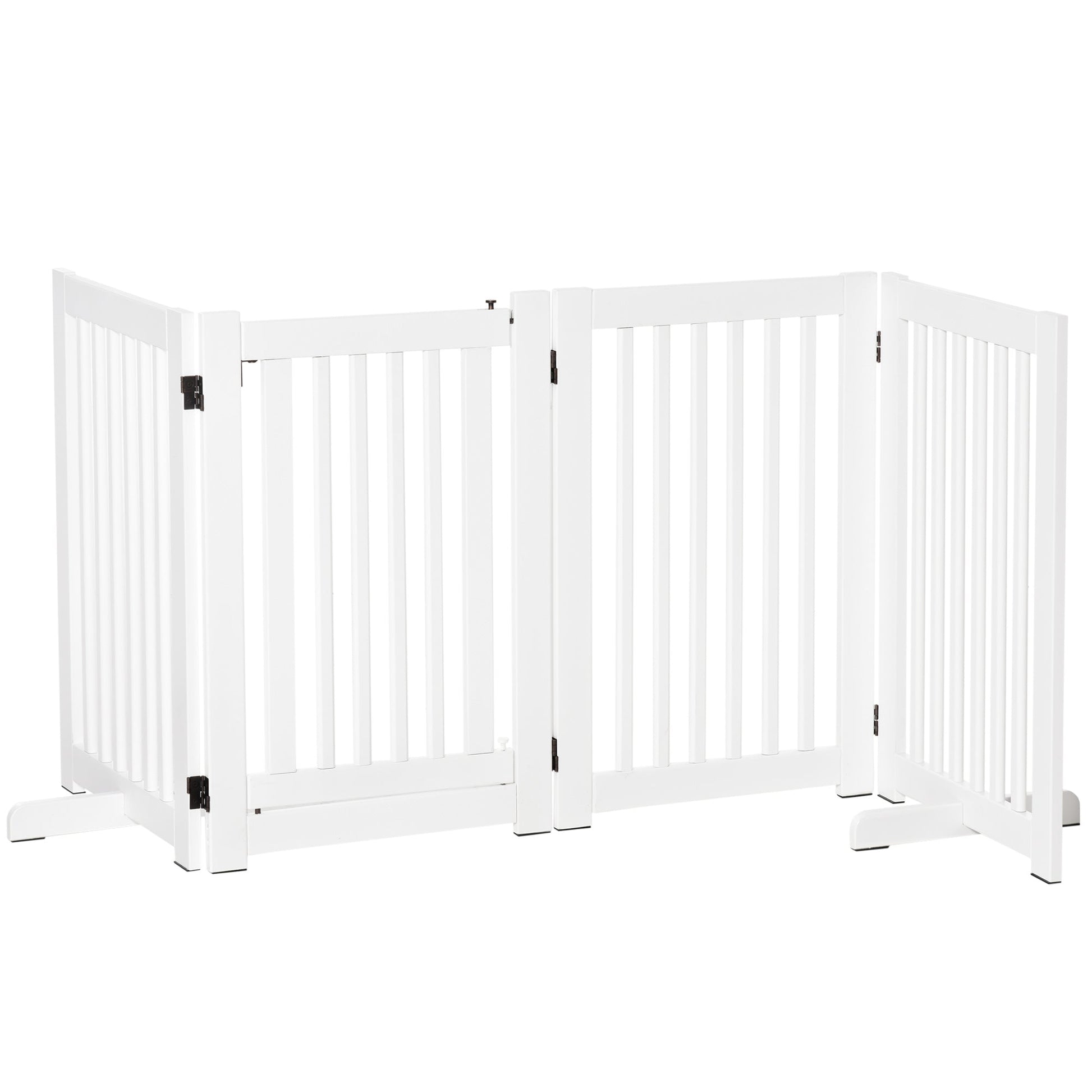 Free Standing Wooden Pet Gate Indoor Dog Barrier Foldable Step Over Doorway Fence Safety Gate with Open Door Z Shape 4 Panel at Gallery Canada