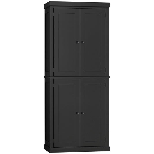 Freestanding 4 Door Kitchen Pantry Storage Cabinet, Modern Pantry Cabinets with 6-Tier Shelves, and 4 Adjustable Shelves, Black at Gallery Canada