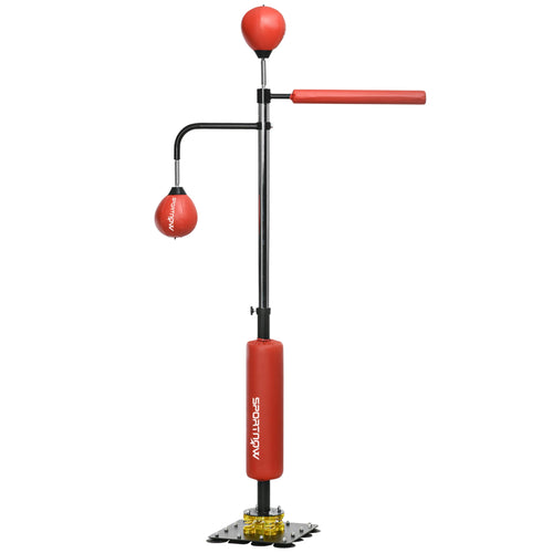 Freestanding Boxing Punching Bag, Height Adjustable, with Reflex Bar, Speed Balls and Suction Cup Base, Red