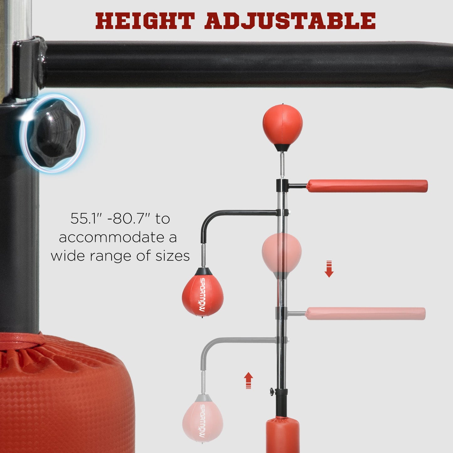 Freestanding Boxing Punching Bag, Height Adjustable, with Reflex Bar, Speed Balls and Suction Cup Base, Red at Gallery Canada