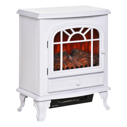 Freestanding Electric Fireplace Heater, Fireplace Stove with Realistic Flame Effect and Adjustable Temperature, Overheat Safety Protection, 750W/1500W, White at Gallery Canada