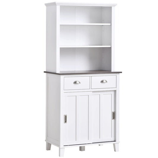 Freestanding Kitchen Pantry Cabinet Cupboard with Sliding Doors and Open Shelves Adjustable Shelving White - Gallery Canada