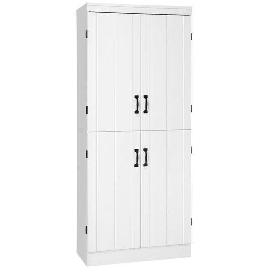Freestanding Kitchen Pantry Storage Cabinet, 6-tier Cupboard with 4 Doors Adjustable Shelves, White - Gallery Canada
