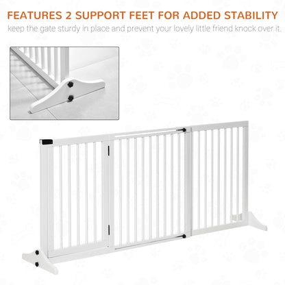Freestanding Length Adjustable Wooden Pet Gate with Lockable Door 3 Panels, White at Gallery Canada