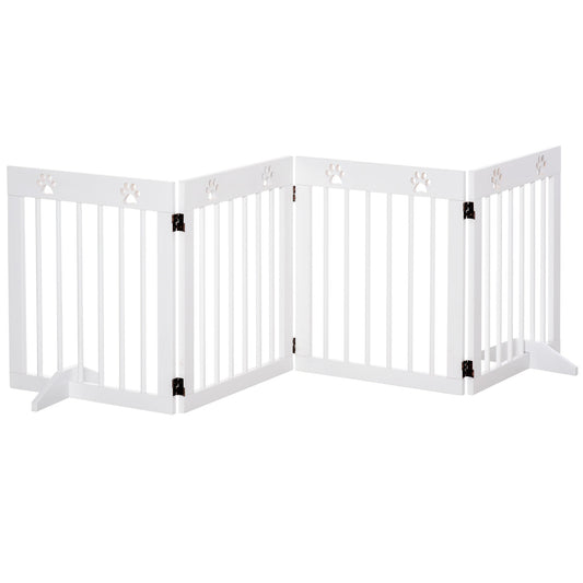 Freestanding Pet Gate 4 Panel Wooden Dog Barrier Folding Safety Fence with Support Feet up to 80.25" Long 24" Tall for Doorway Stairs White - Gallery Canada