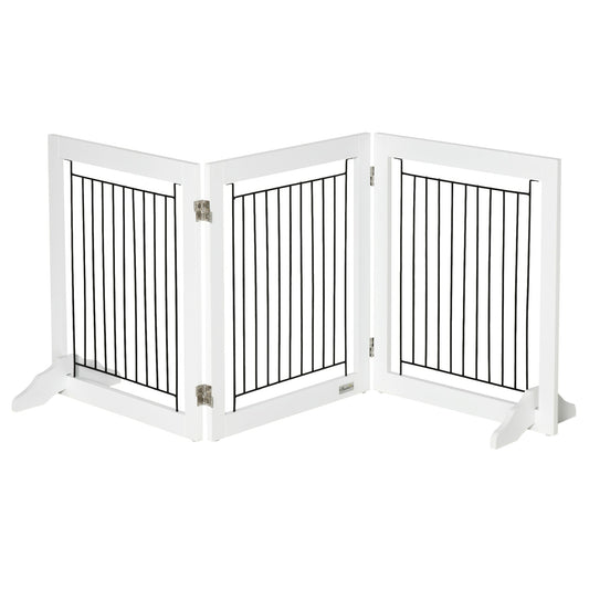 Freestanding Pet Gate, Folding Dog Gate with 2 Support Feet, 24" High, 3 Panels, for Small Dogs, Puppies, Indoor Use - White - Gallery Canada