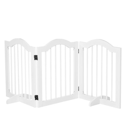Freestanding Pet Gate for Dogs 24" Tall Foldable Dog Gates Indoor Wooden Barrier 3 Panels with 2 Support Feet, for Doorway Stairs, White - Gallery Canada