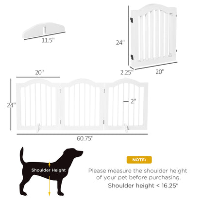 Freestanding Pet Gate for Dogs 24" Tall Foldable Dog Gates Indoor Wooden Barrier 3 Panels with 2 Support Feet, for Doorway Stairs, White at Gallery Canada