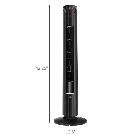 Freestanding Tower Fan Cooling for Home Bedroom with 3 Speed, 12h Timer, Oscillating, Tilt, LED Panel, Remote Controller, Black - Gallery Canada