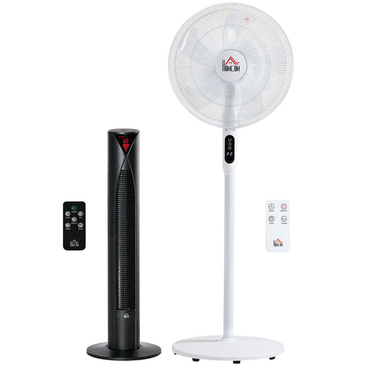 Tower Fan and 16" Pedestal Fan Set, with Remote Control, Height Adjustable, Tilted Head, Timer, Oscillating Standing Fan, Stand Floor Fans for Bedroom, White at Gallery Canada