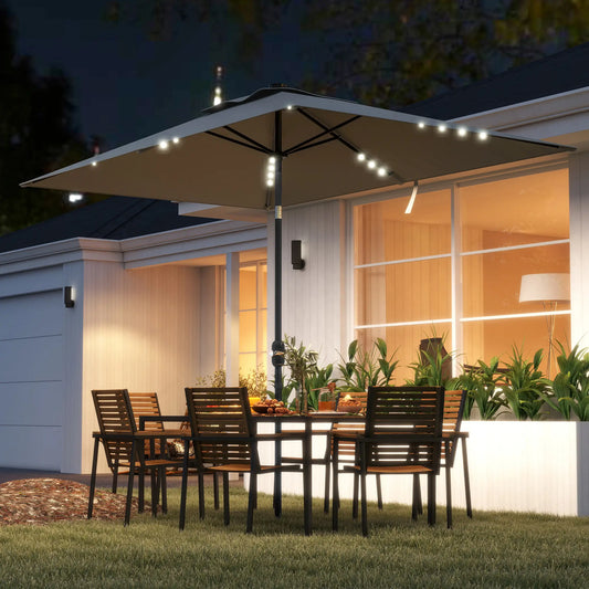 Patio Umbrella with 22 LED Solar Lights, Tilt, Light Grey Sun Umbrellas Light Grey at Gallery Canada