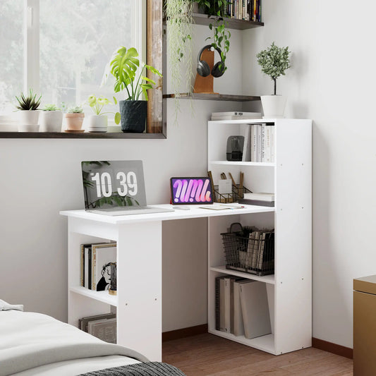 Modern Computer Desk, 47" with Storage Shelves, White Writing Desks White at Gallery Canada