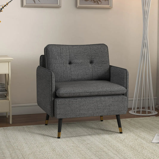 Modern Armchair, Upholstered Accent Chair, Tufted Back, Steel Legs, Dark Grey Accent Chairs Dark Grey at Gallery Canada
