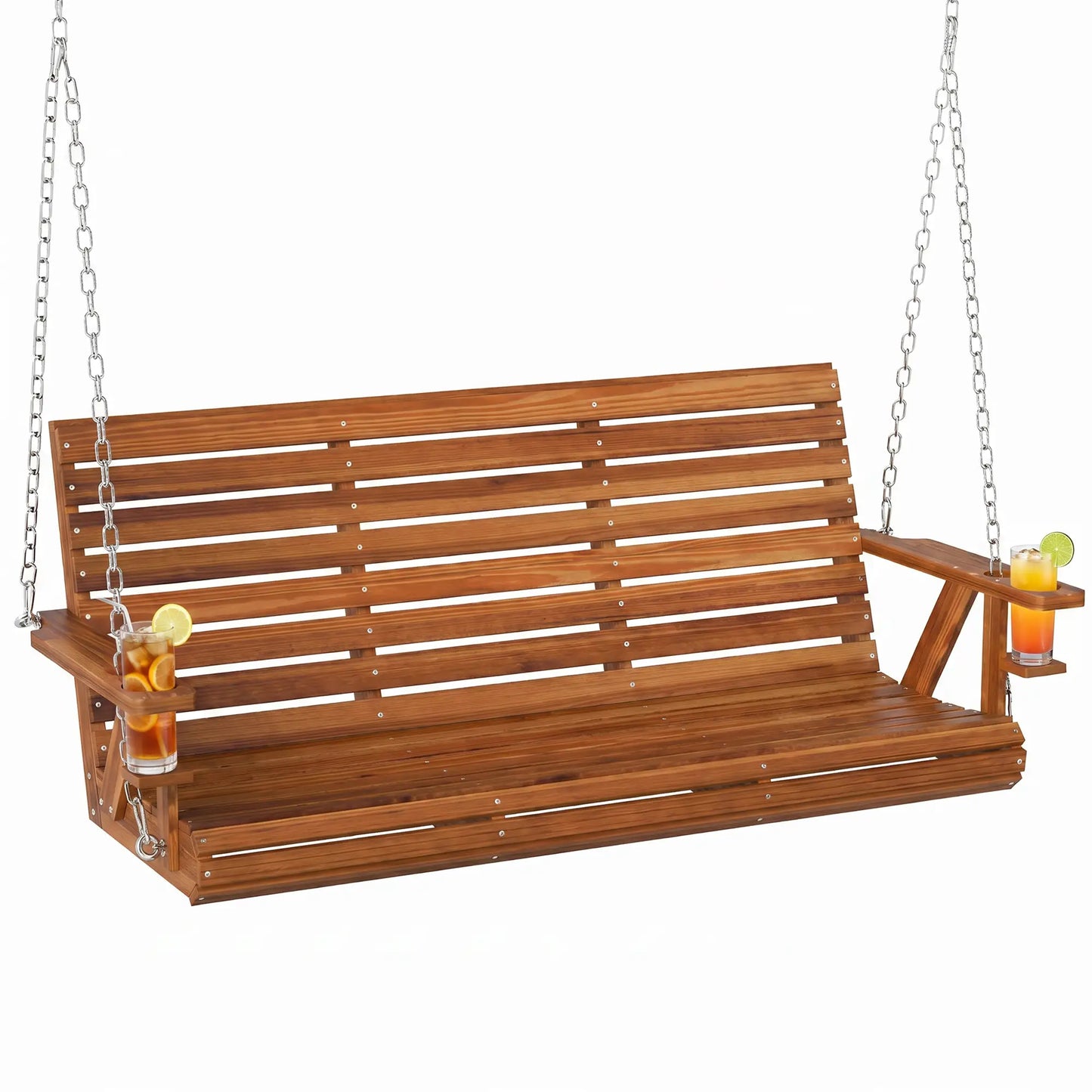 Carbonized Wooden 3-Seater Swing Bench with Cupholders Hanging Porch Swings at Gallery Canada