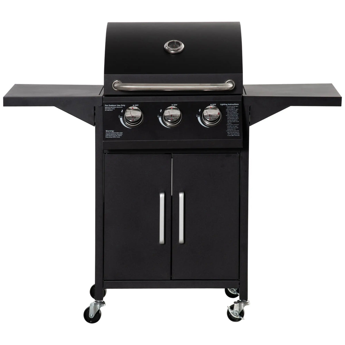 3 Burner Portable Gas Grill, With Wheels And Warming Rack, Black Propane Gas Grills at Gallery Canada