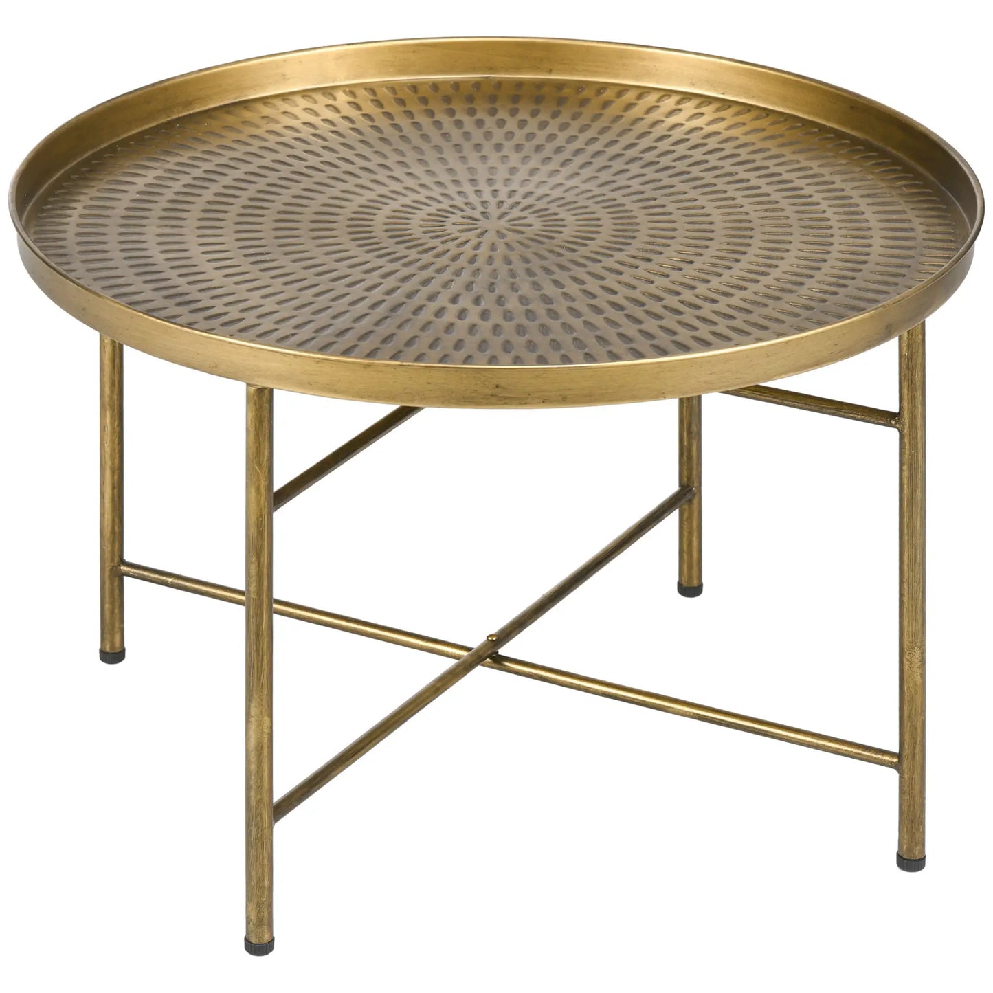 Vintage Coffee Table for Living Room, 24" Round Center Table with Hammered Tray Top and Metal Frame, Gold Coffee Tables at Gallery Canada