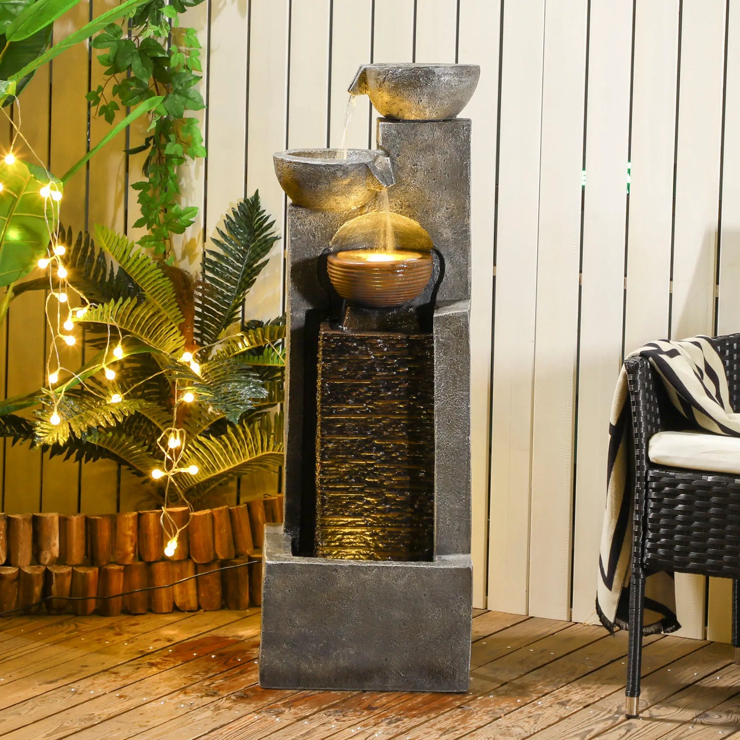 5-Tier Cascading Bowls Outdoor Fountain, LED Lights, Adjustable Flow, 43.3-inch Water Fountains at Gallery Canada