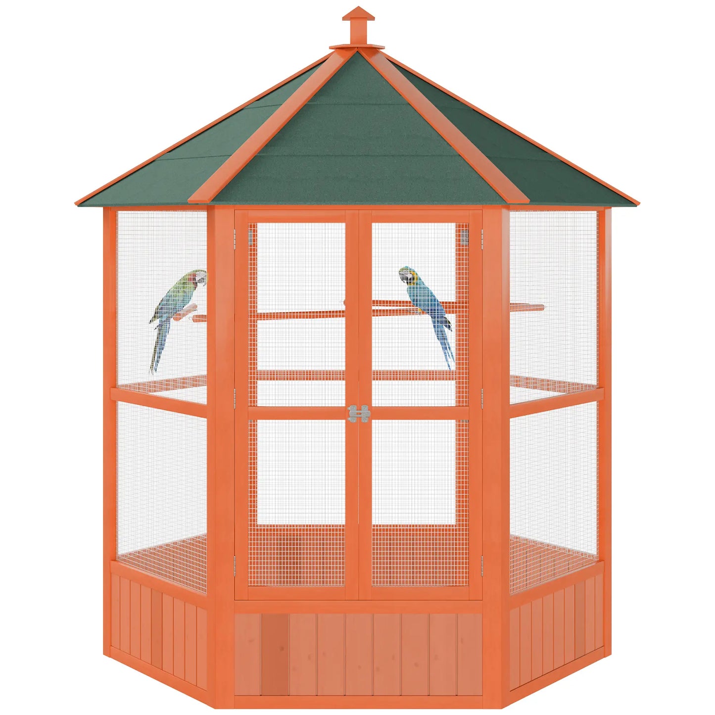 70"H Hexagonal Wooden Bird Cage, Outdoor Aviary with Doors Bird Cages at Gallery Canada