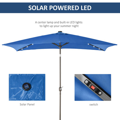 6.5x10ft Patio Umbrella Rectangle Solar Powered Tilt Aluminum Outdoor Market Parasol with LEDs Crank (Dark Blue) at Gallery Canada