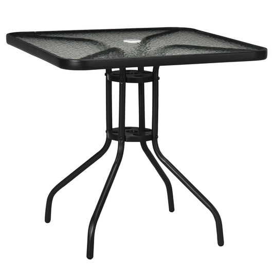 Square Patio Dining Table with Umbrella Hole Tempered Glass Top Outdoor Dining Table for Garden Balcony Black - Gallery Canada