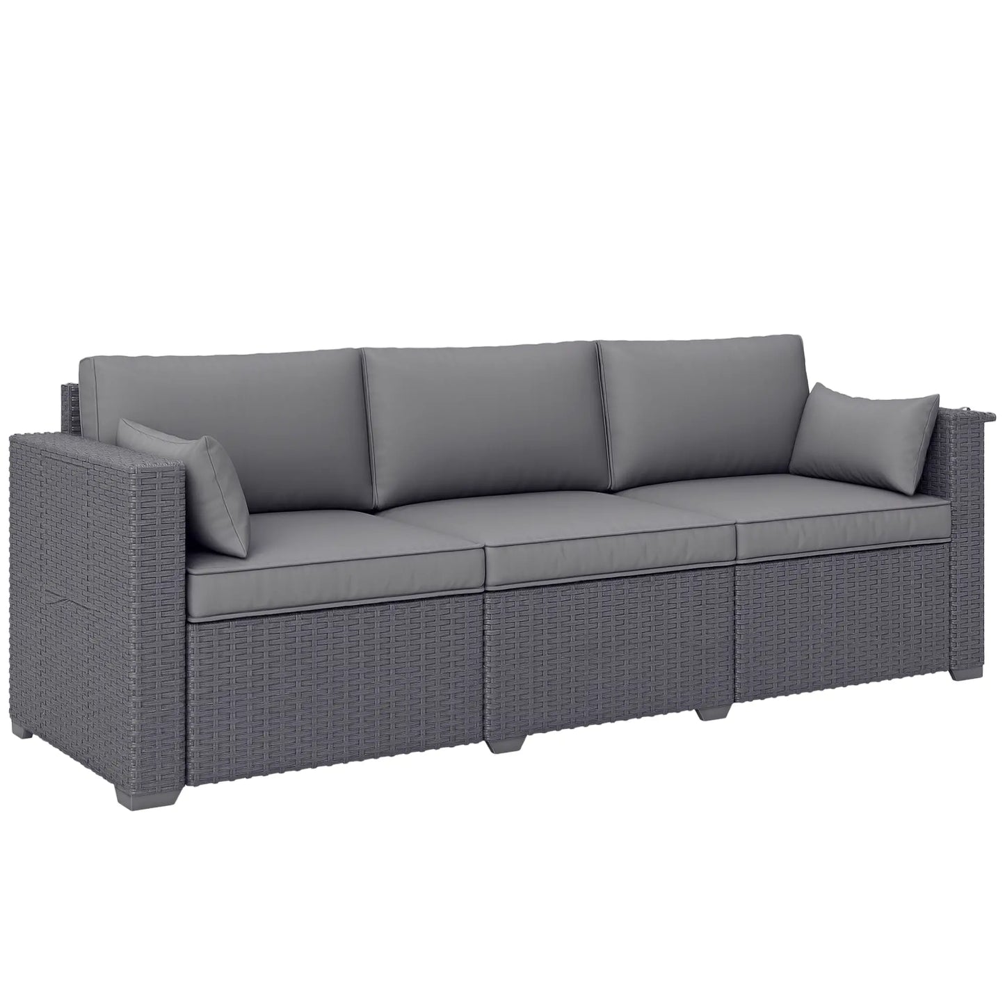 3 Seater Wicker Patio Sofa, 6" Thick Cushions, Deep Seating, Grey Patio Furniture Sets at Gallery Canada