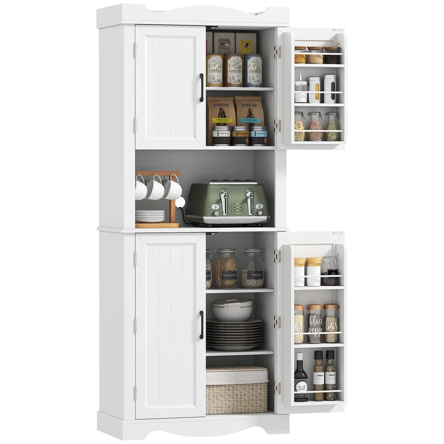 73 Inch Kitchen Pantry Cabinet, Adjustable Shelves, Microwave Stand, White Kitchen Pantry Cabinets at Gallery Canada