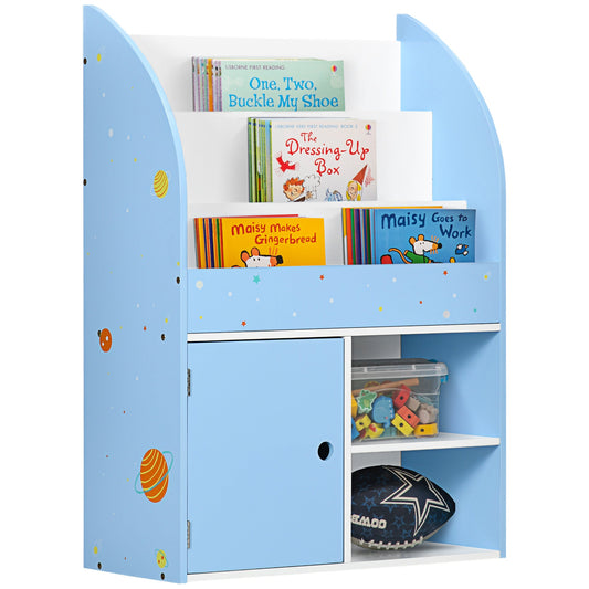 Toy Storage Organizer, Kids Bookshelf, Freestanding Children Bookcase with Colorful Patterns for Toys, Books, Blue - Gallery Canada