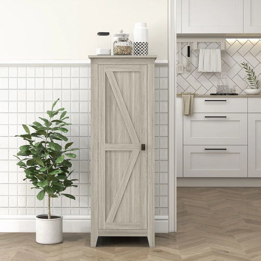 48" Kitchen Pantry Cabinet, Barn Door, Adjustable Shelves, Grey Wood Grain, Grey Kitchen Pantry Cabinets Grey Wood Grain at Gallery Canada