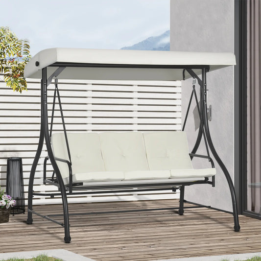 Convertible Patio Swing Bed with Canopy, 3 Seater, White Porch Swings with Canopy Cream White and Black at Gallery Canada