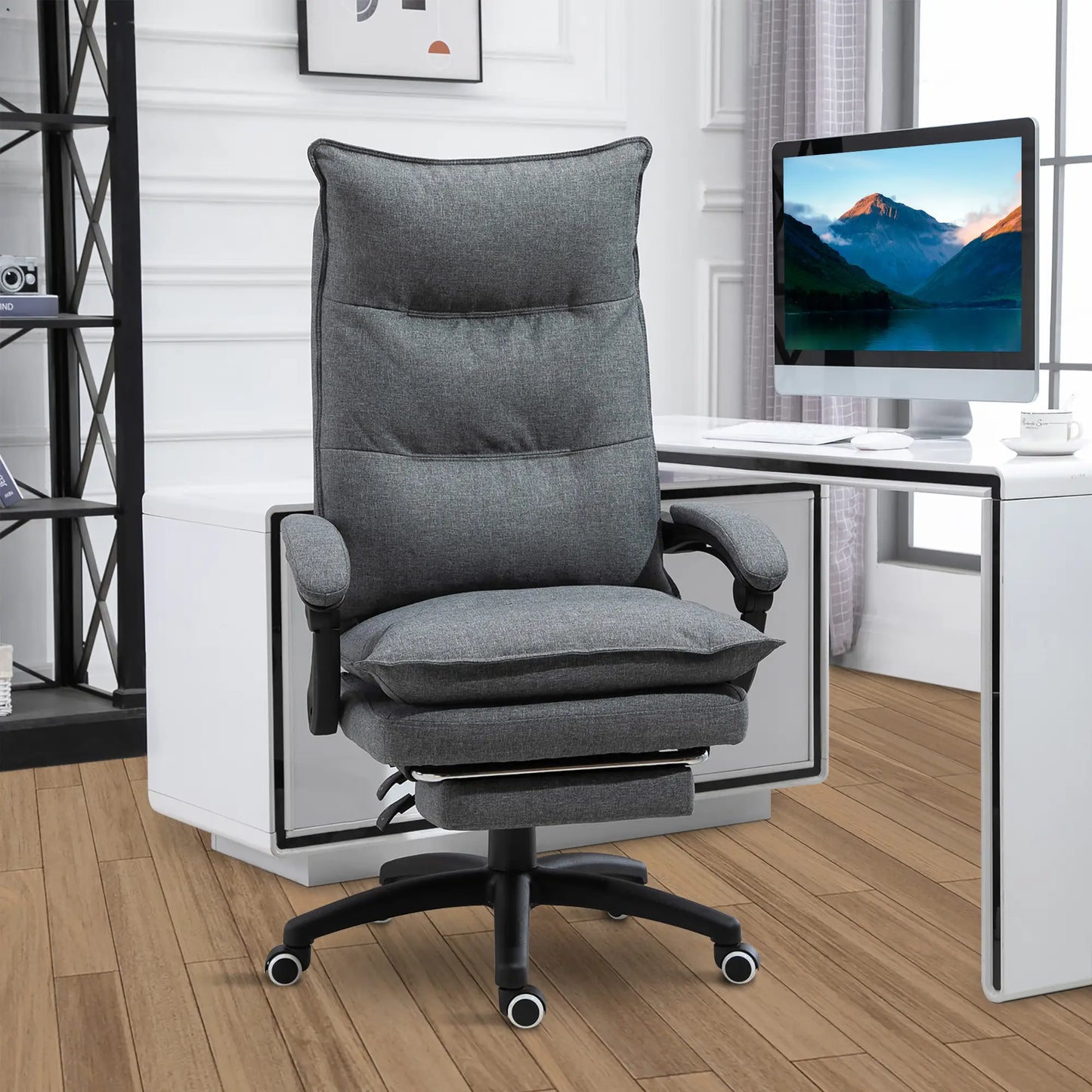 Adjustable Height Office Chair, 360° Swivel, Retractable Footrest, Grey Executive & Manager Chairs at Gallery Canada