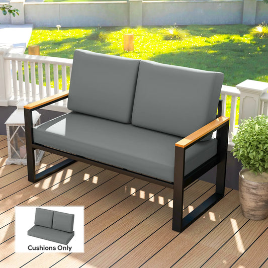 2 Seater 5" Thick Outdoor Seat Cushions, 7" Backrest, Light Grey Patio Chair Cushions Light Grey at Gallery Canada