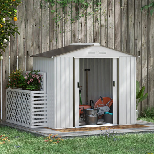7' x 4' x 6' Garden Storage Shed, Metal Tool House, Silver Sheds Silver at Gallery Canada