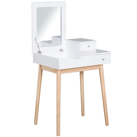 Vanity Desk with Mirror, Modern Dressing Table with Mirror, Make Up Desk with Flip-up Top, 2 Drawers, White - Gallery Canada
