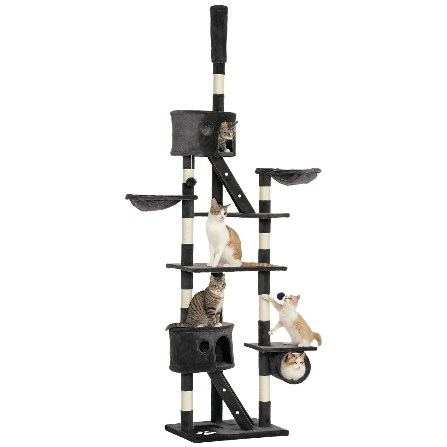 94"-102" Cat Tree, Floor to Ceiling, Multi-Level Play House, Dark Grey Floor to Ceiling Cat Trees Dark Grey at Gallery Canada