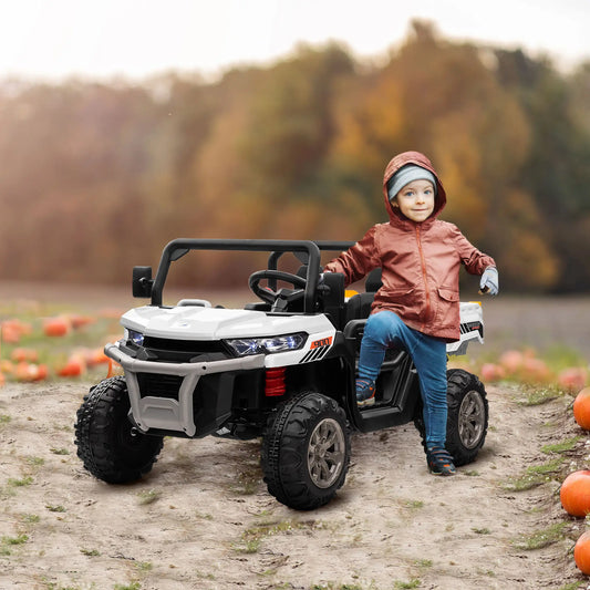 12V Ride On Car, Electric Bucket, Two-Seater, White Electric Toy Cars White, Black at Gallery Canada