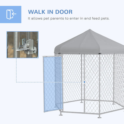 6.9' x 6.1' x 7' Outdoor Dog Kennel Dog Run with Waterproof, UV Resistant Cover for Medium Large Sized Dogs, Silver at Gallery Canada