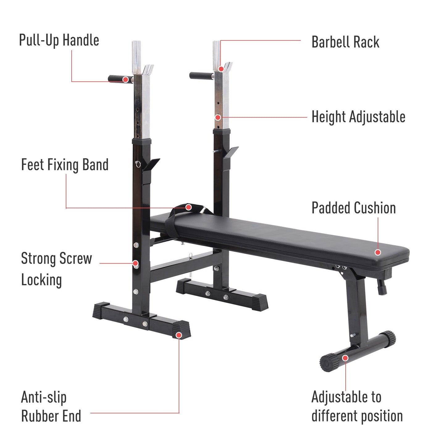 Adjustable Weight Bench With Barbell Rack, Folding Strength Training Lifting Home Gym, Leather Padded Workout Stand at Gallery Canada