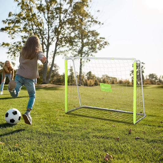 6ft x 4ft Soccer Goal Net, Metal Frame, PE Mesh, Ground Stakes, Yellow Football Yellow, White at Gallery Canada