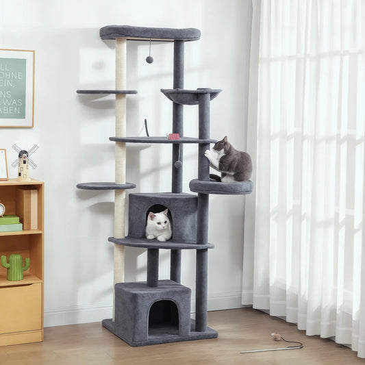 79" Extra Tall Cat Tree, Scratching Posts, Perches, Caves, Hammock, Dark Grey Cat Trees Dark Grey, Cream White at Gallery Canada