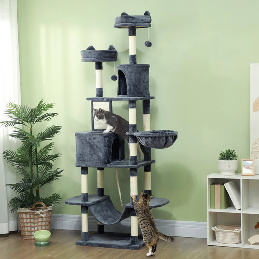 81" Large Cat Tree, Scratching Posts, Condos, Beds, Hammocks, Dark Grey Cat Towers Dark Grey, Cream White at Gallery Canada
