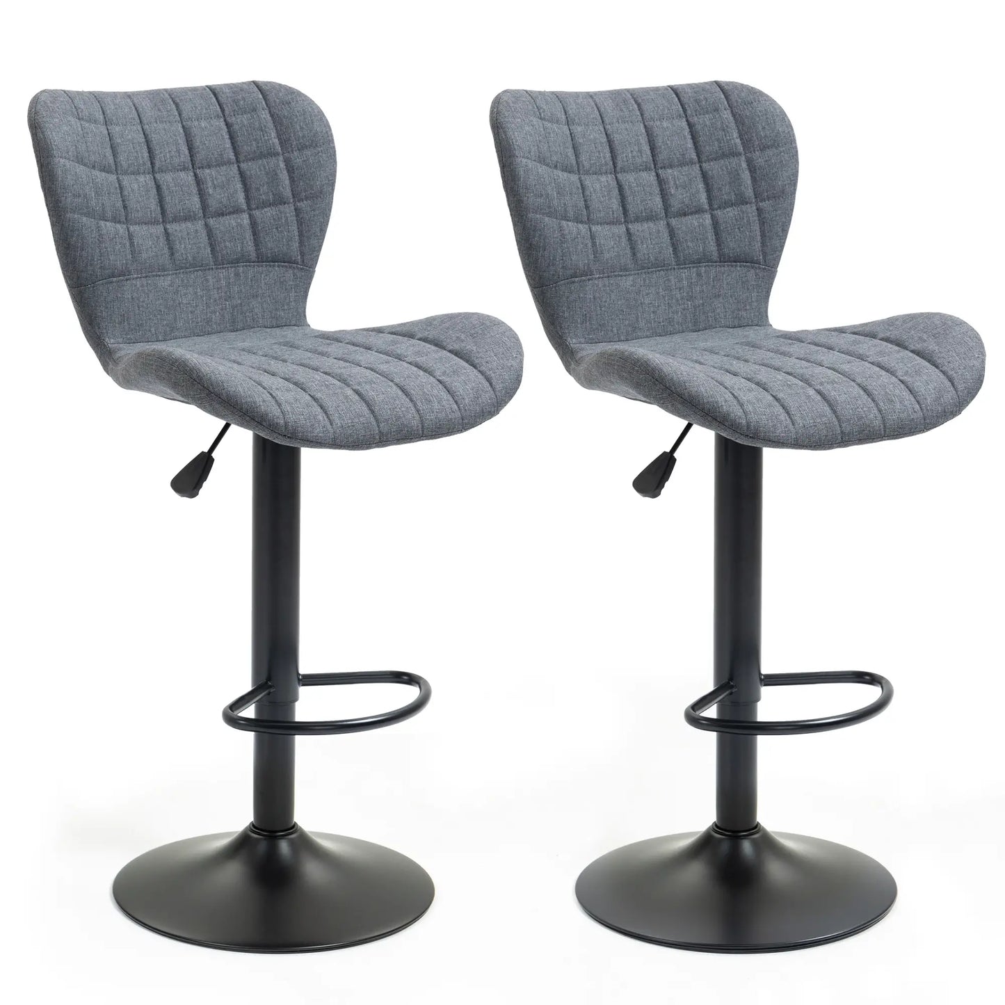 Adjustable Swivel Bar Stools Set of 2, Linen Fabric, Grey Bar Stools at Gallery Canada