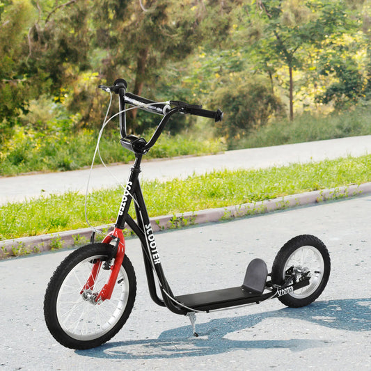 Youth Kick Scooter, Adjustable Handlebar, 16'' Inflatable Wheel, Black Scooters Black at Gallery Canada