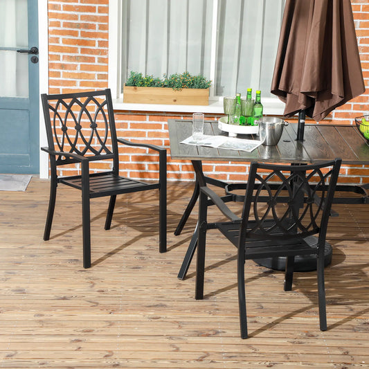 2 PCs Dining Chairs, Outdoor Armchairs, Stackable, Black