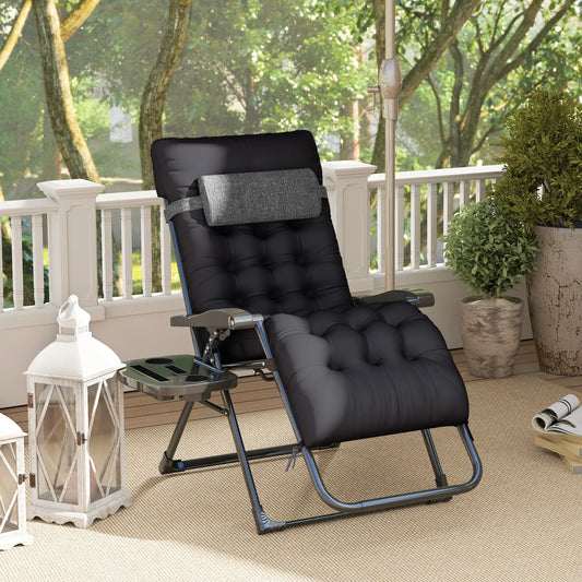 Padded Folding Recliner Chair, Adjustable Backrest, Removable Cushion, Black Lounger Chairs Black, Grey at Gallery Canada