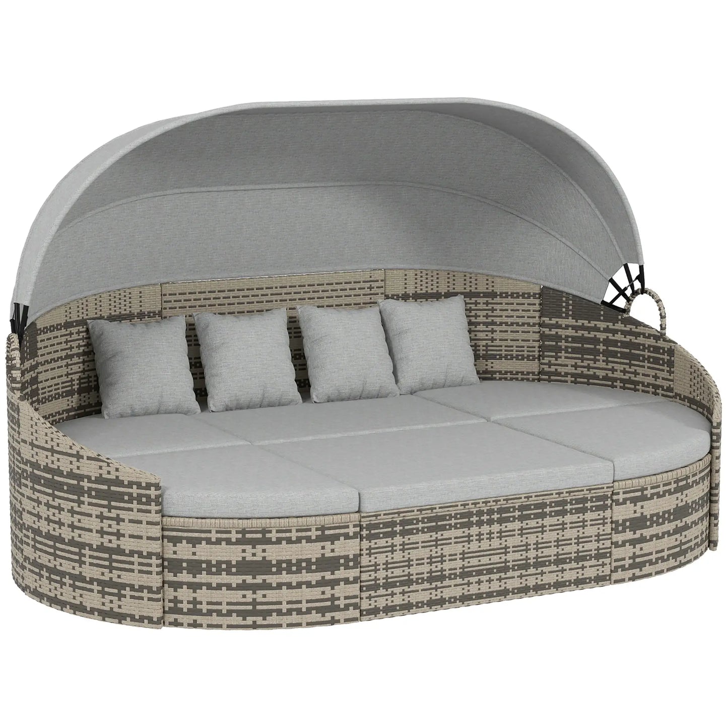 4-Piece PE Wicker Round Daybed, Outdoor Rattan Lounge Set, Light Grey Daybeds at Gallery Canada
